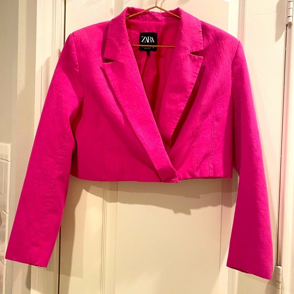 Zara Jackets & Blazers - Zara Barbie Hot Pink Cropped Jacket with Shoulder Pads 80s 90s EUC Size Large